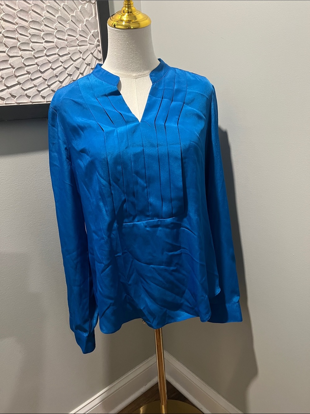 Bright Blue Pintuck V-Neck Women's Blouse